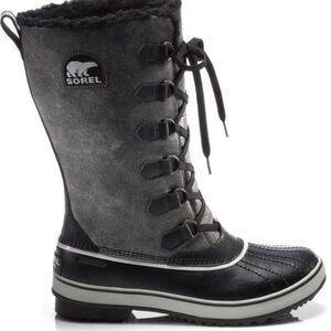 Sorel Tivoli Winter Snow Waterproof Boots Lace Up Distressed Grey Black Size 9.5